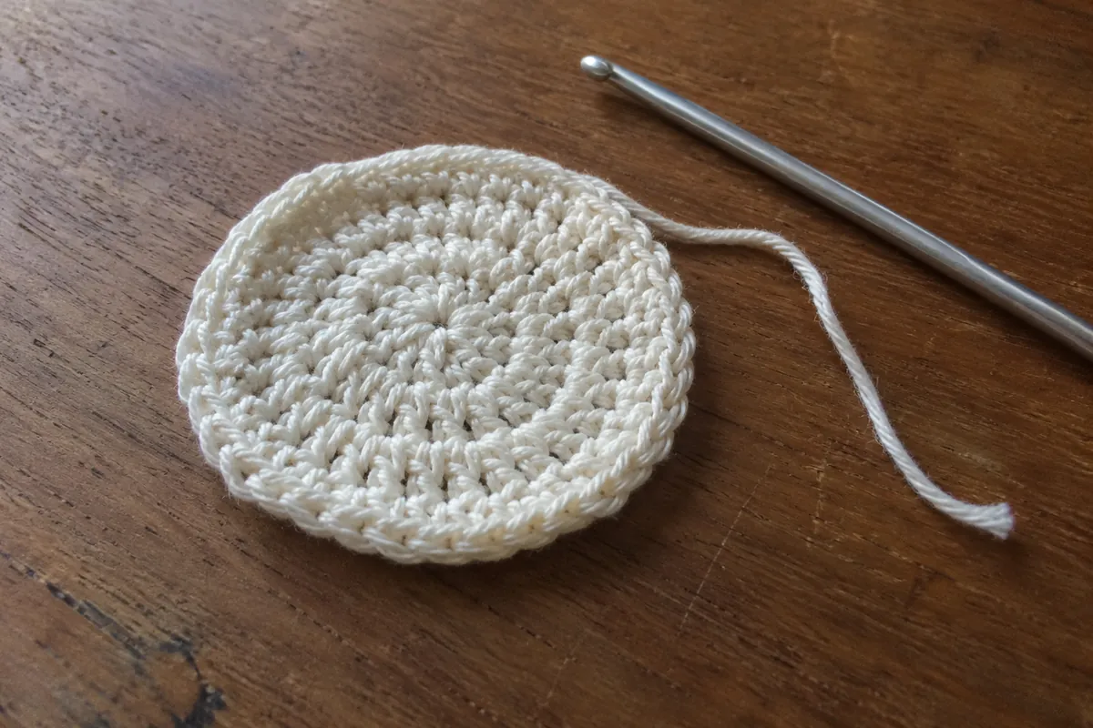 Bord d’un petit ouvrage circulaire au crochet et fil de finition.